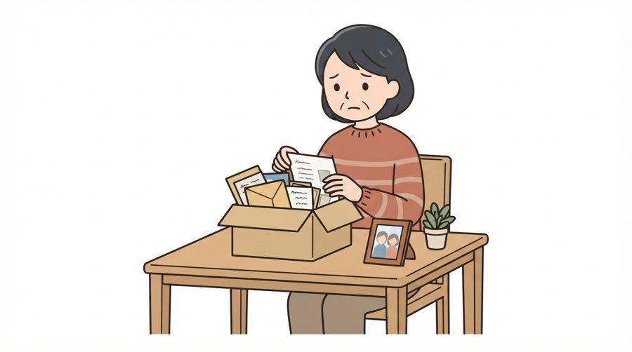 重要書類を確認しながら整理する様子