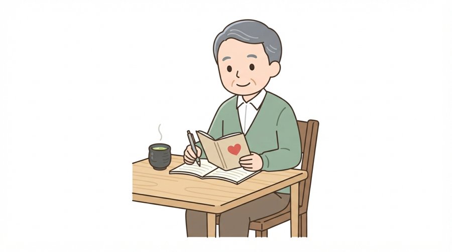 エンディングノートに情報を書き込む様子