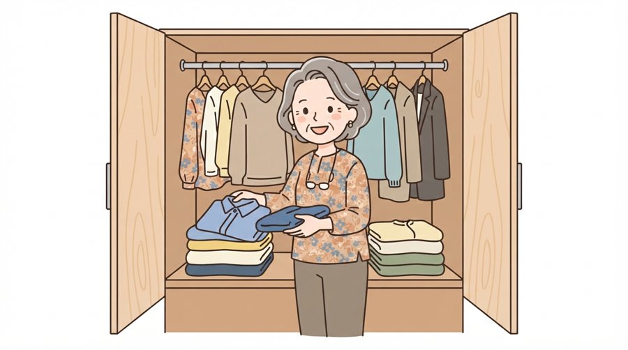 衣類やものを整理する様子